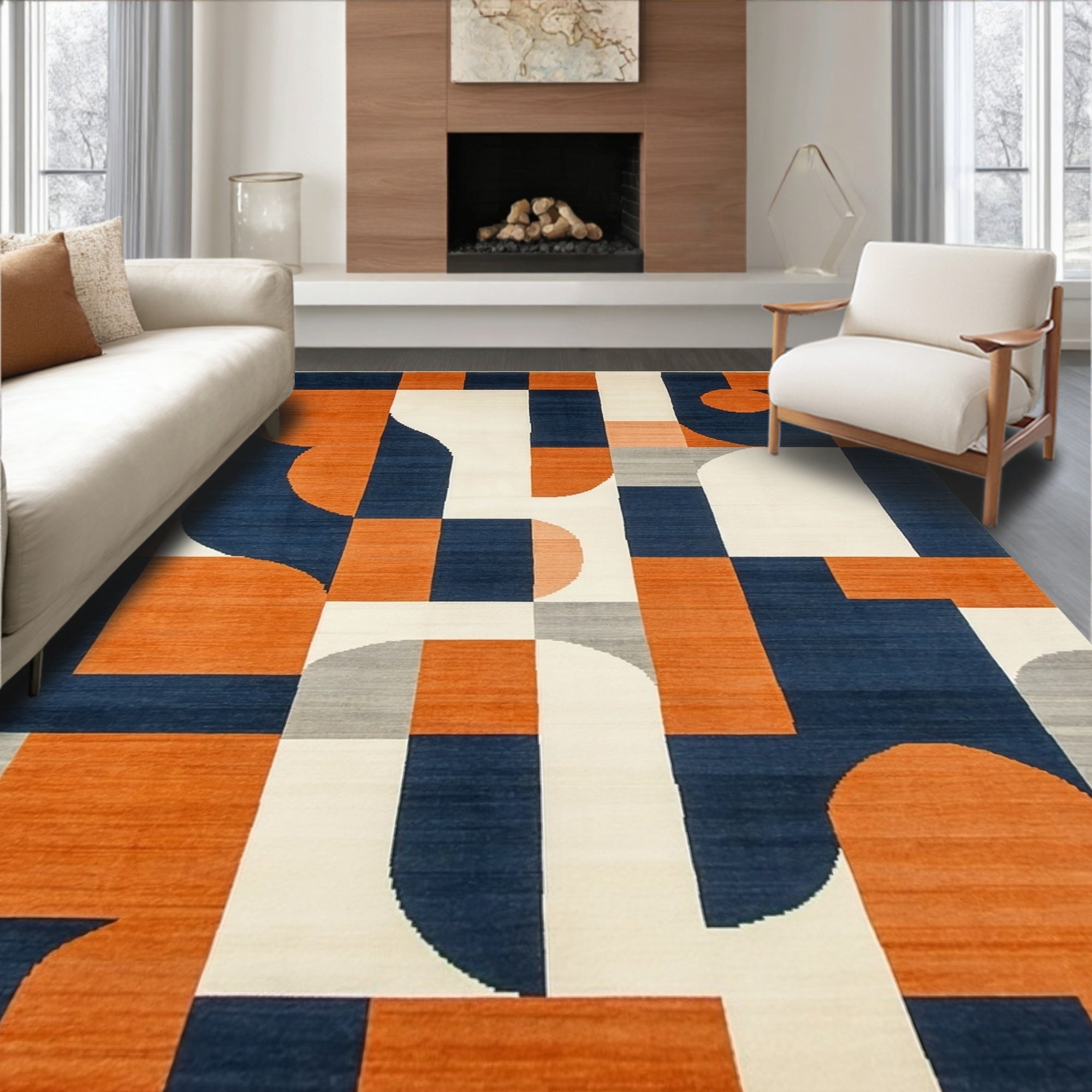 Abstract Geometric Shapes Block Pattern Rug
