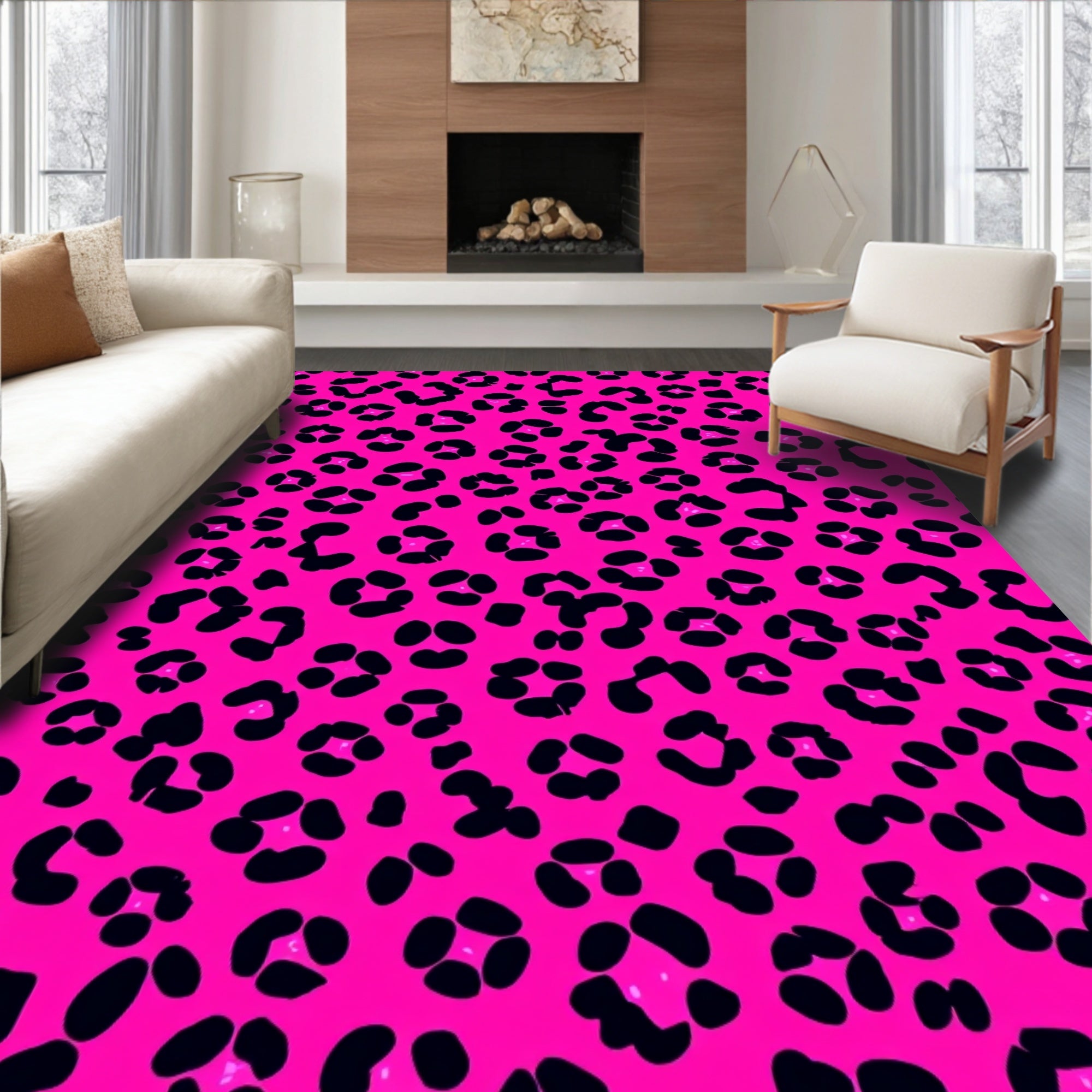 Hot Pink Leopard Spots Design Rug