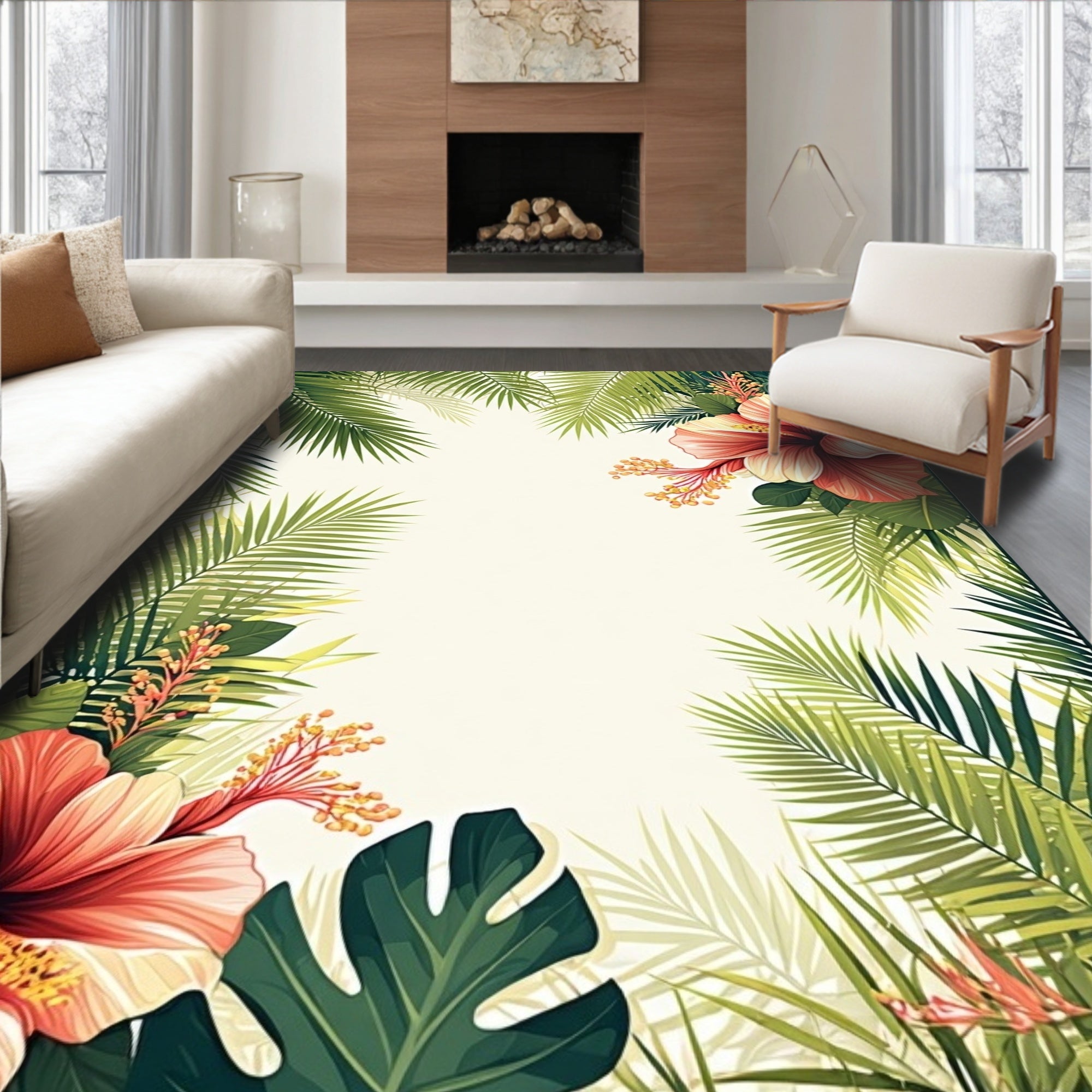 Tropical Hibiscus Leaf Pattern Rug