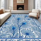 Blue Peacock Feather Floral Pattern Rug