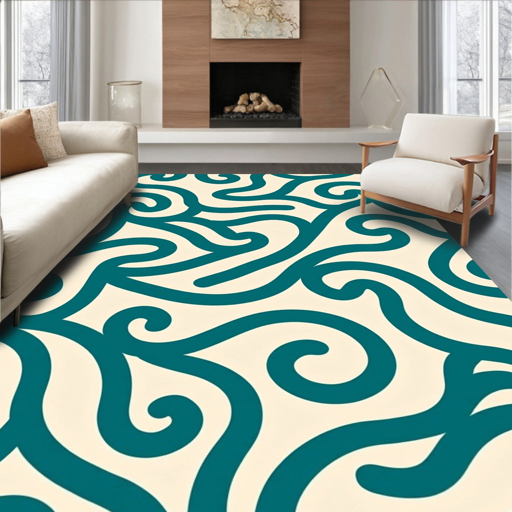 Teal Swirl Pattern Abstract Design Rug