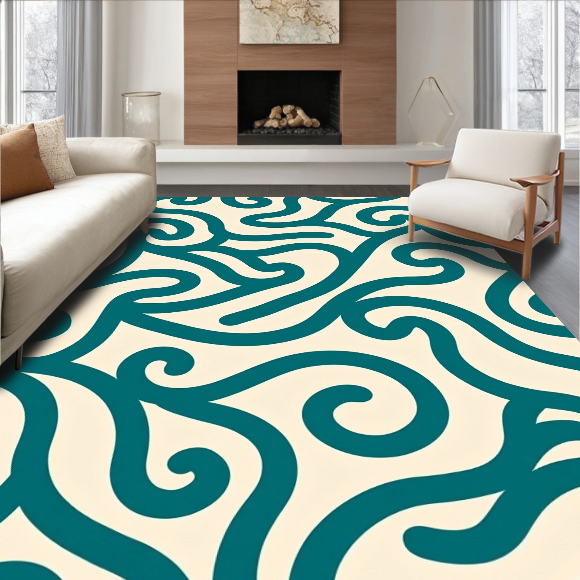 Teal Swirl Pattern Abstract Design Rug