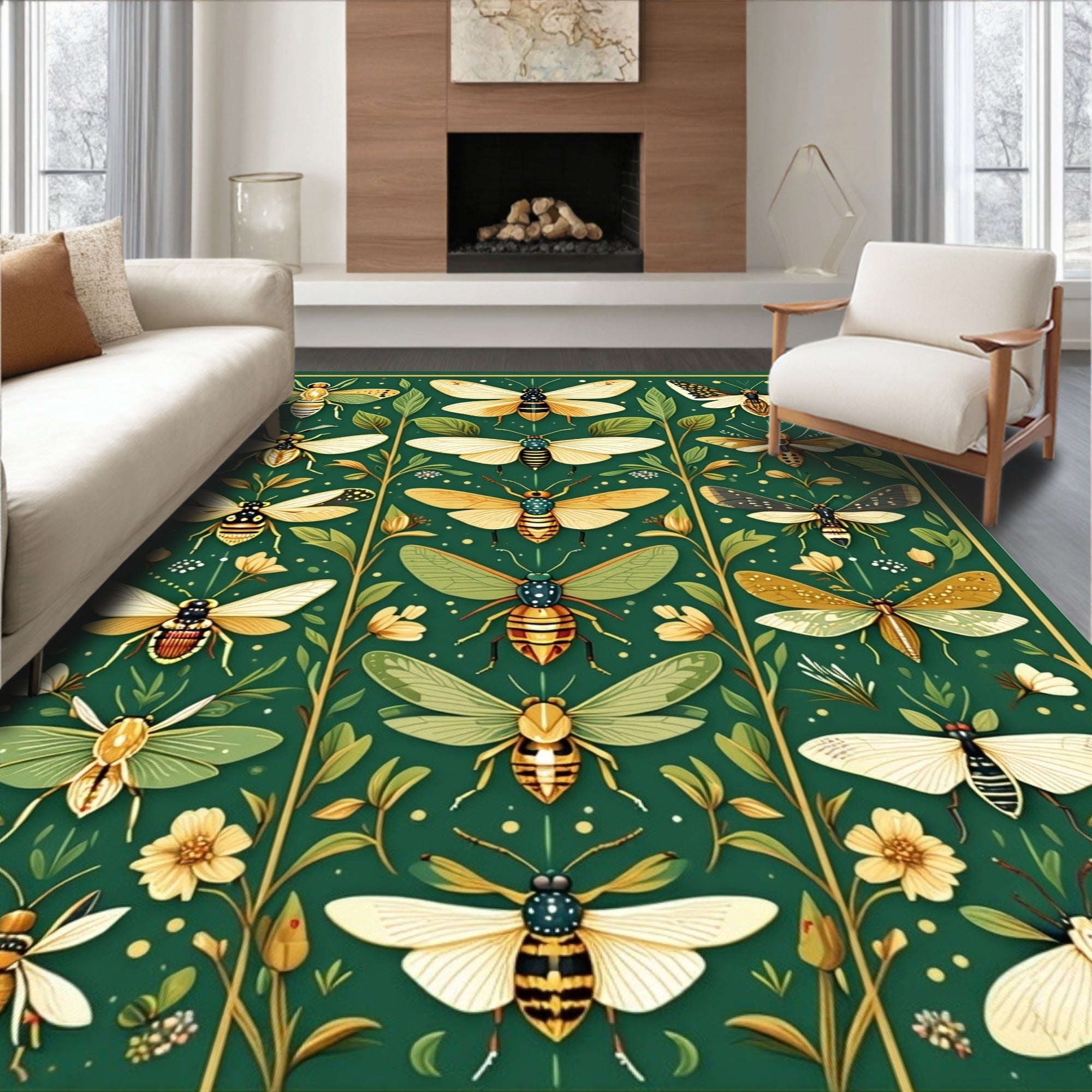 Nature's Insects Botanical Art Rug