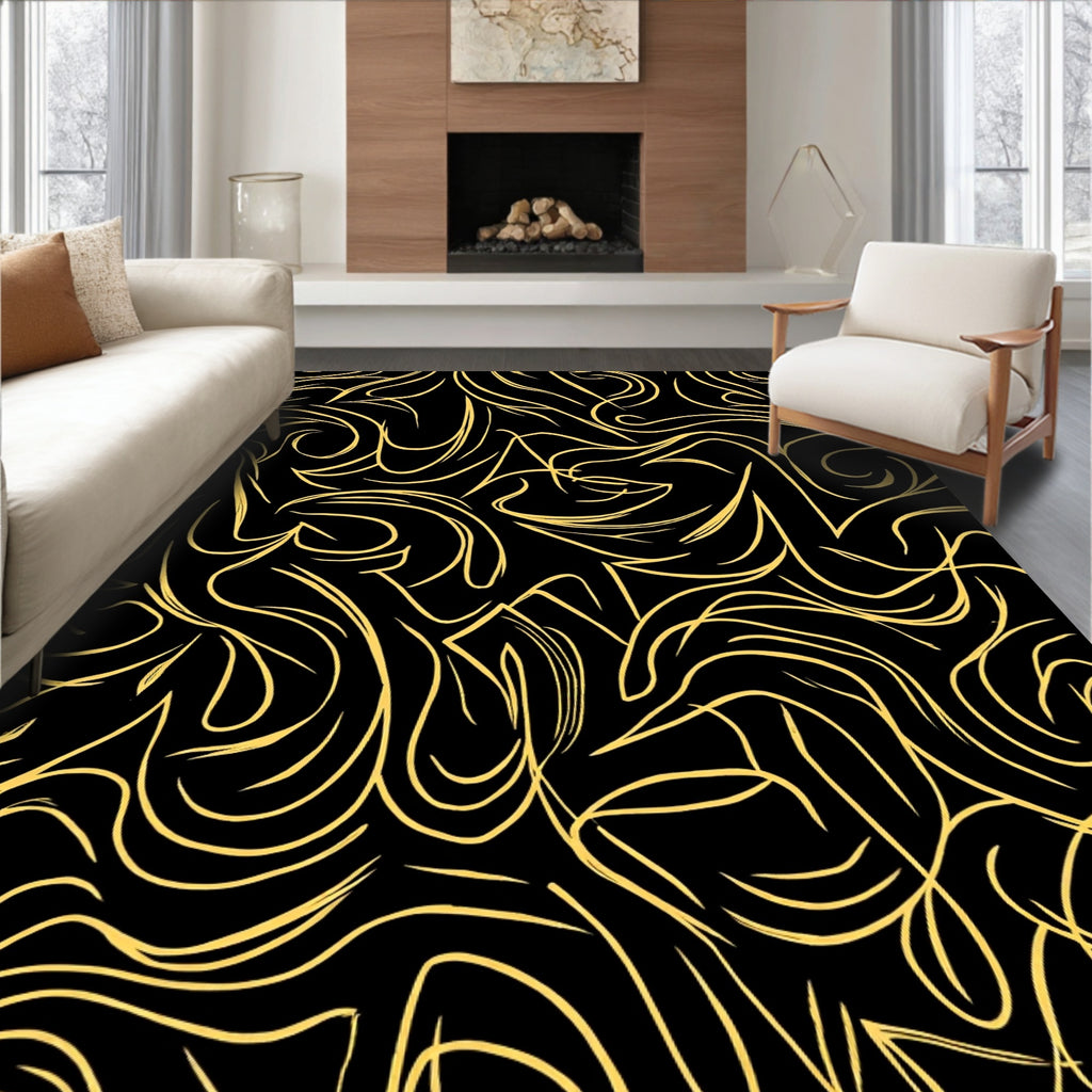 Golden Swirls Abstract Pattern Rug