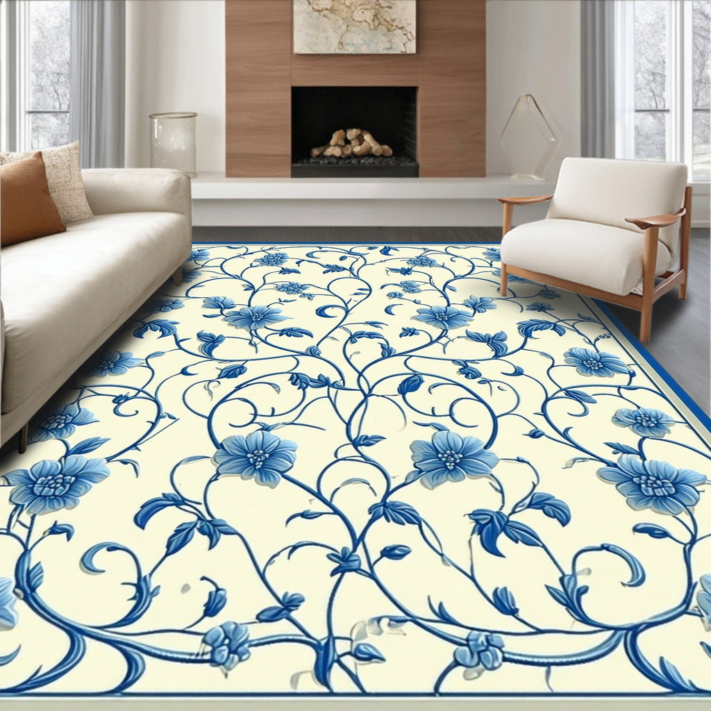 Blue Floral Vine Pattern Rug