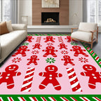 Cheerful Red Gingerbread Man Candy Cane Rug