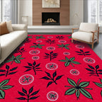 Crimson Green Foliage Circular Emblems Rug