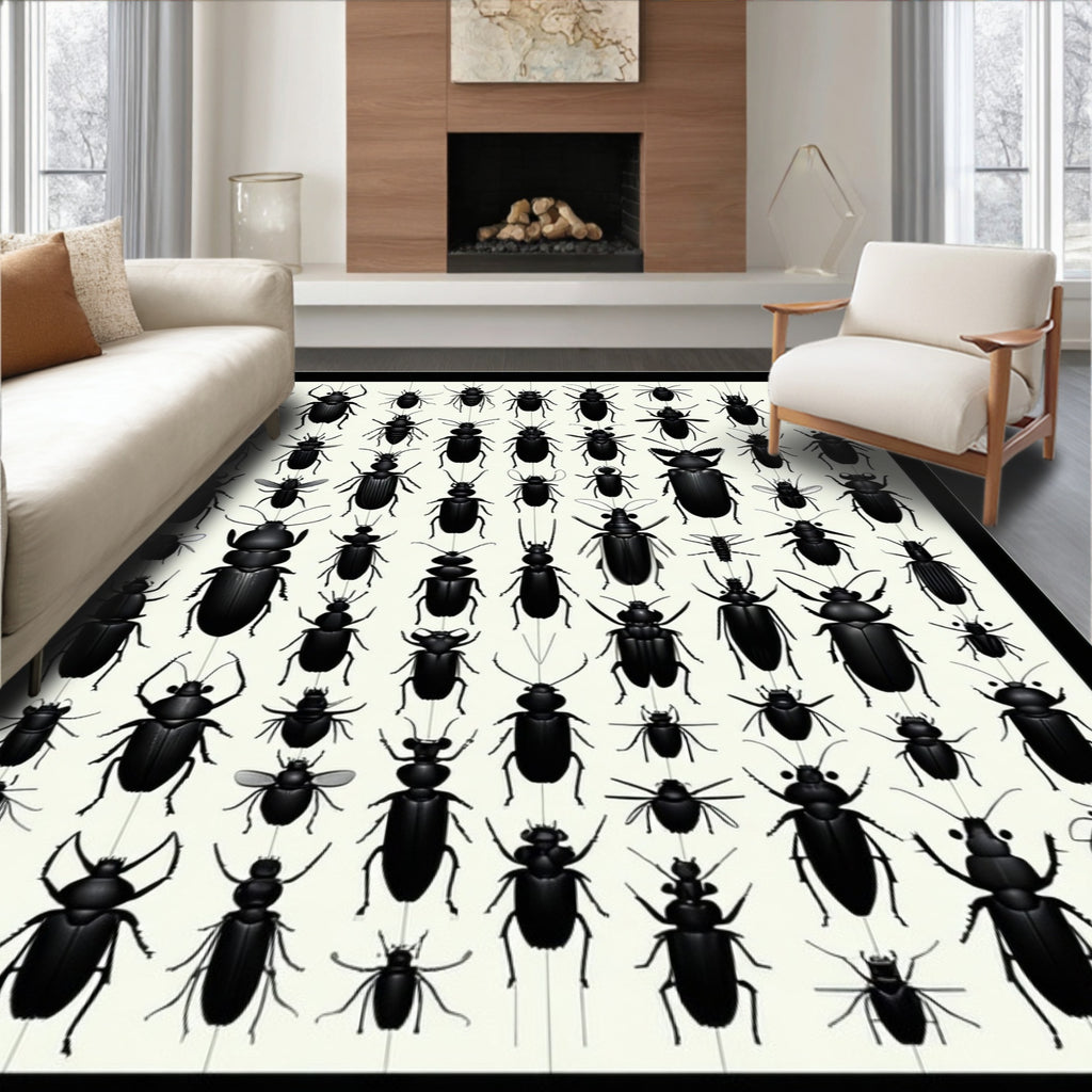 Black Insect Colony Pattern Rug