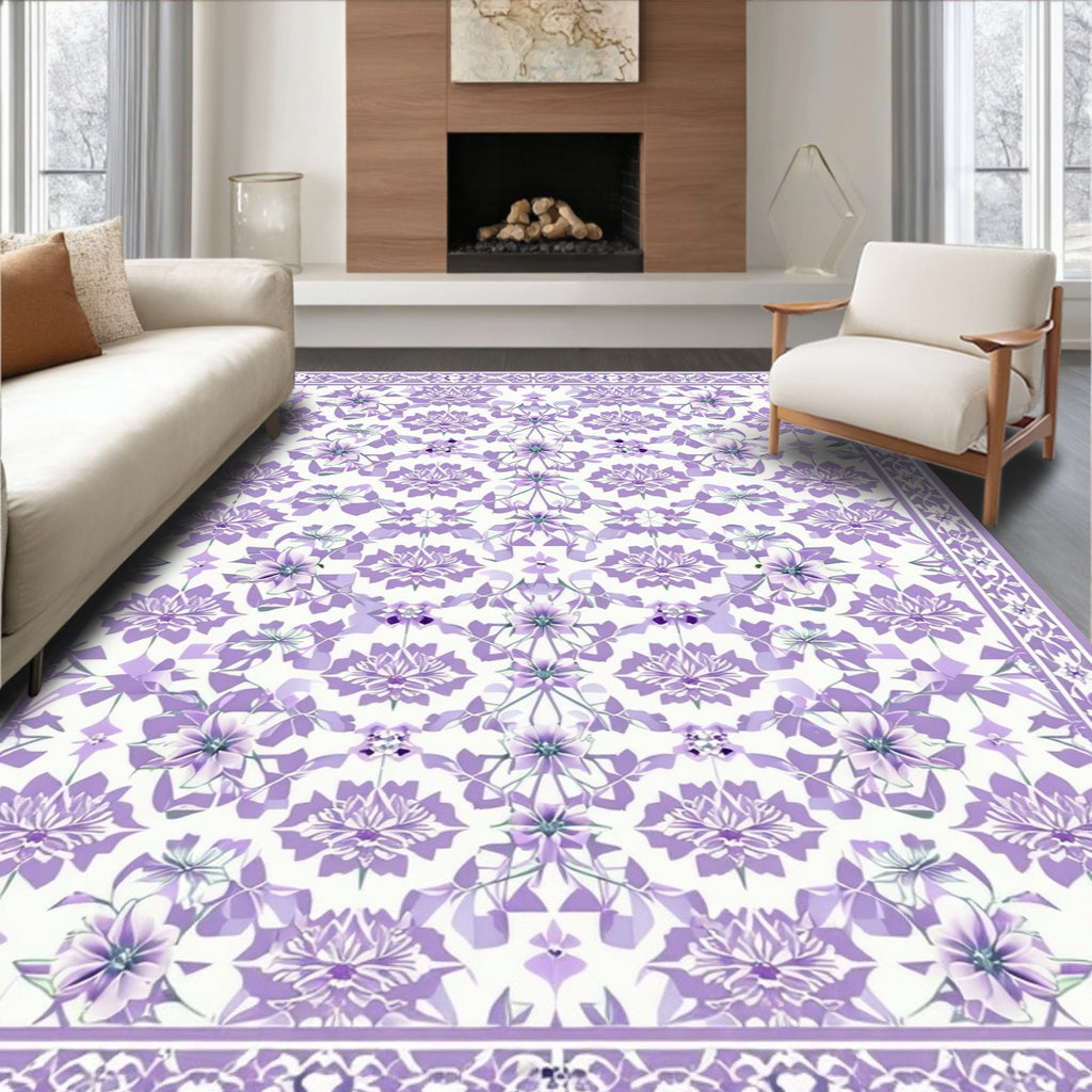 Lavender Floral Symmetry Pattern Rug