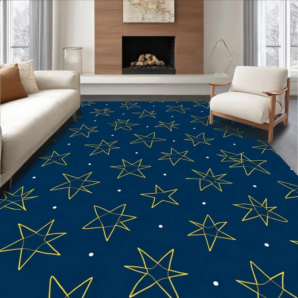 Navy Yellow Star Field Whimsical Rug