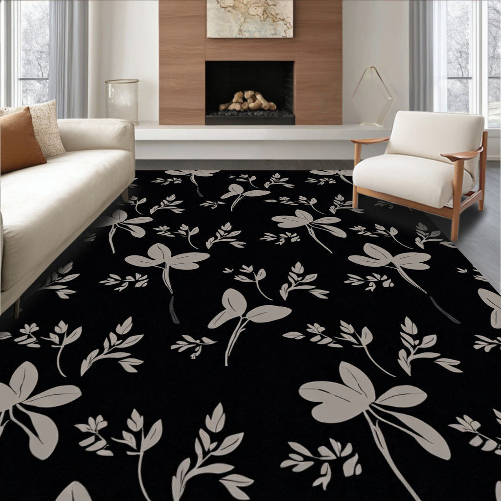 Subtle Gray Leaf Pattern Design Rug