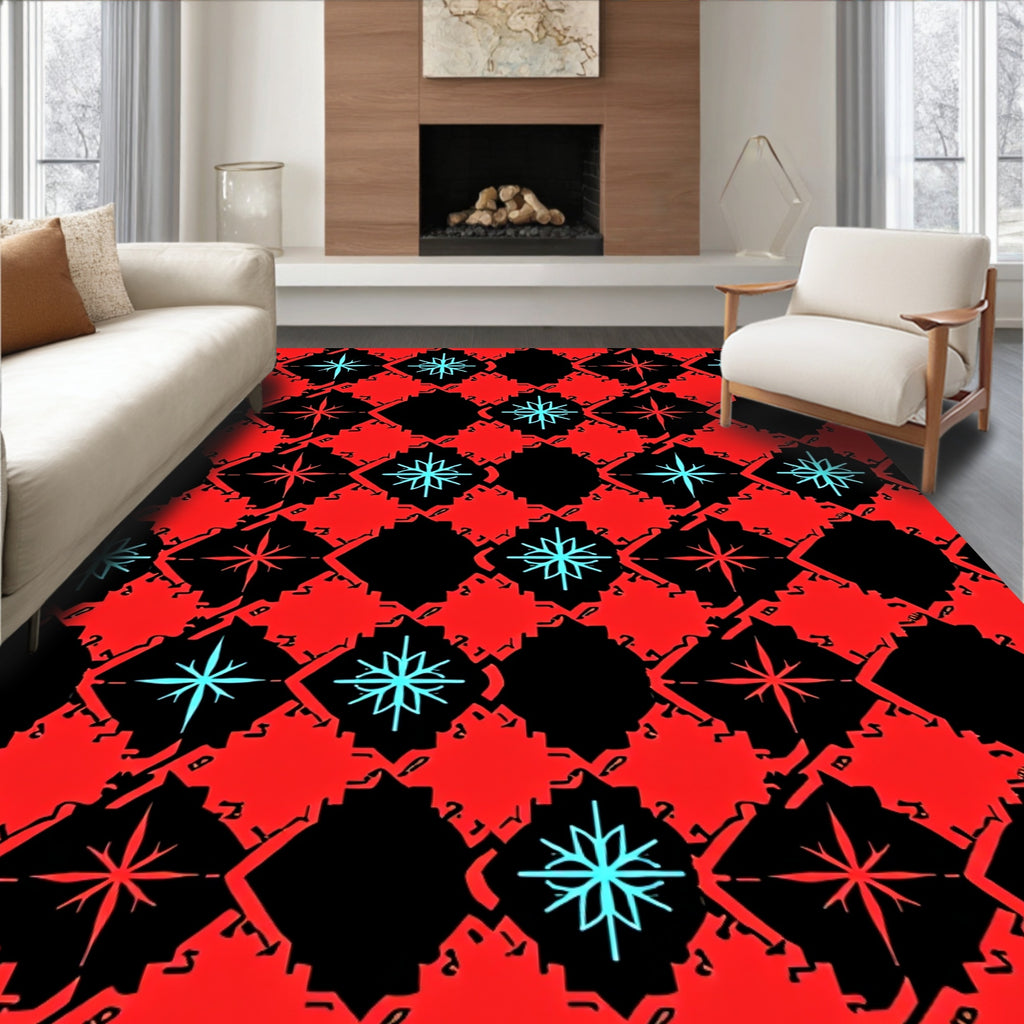 Crimson Blue Star Diamond Check Rug