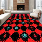 Crimson Blue Star Diamond Check Rug
