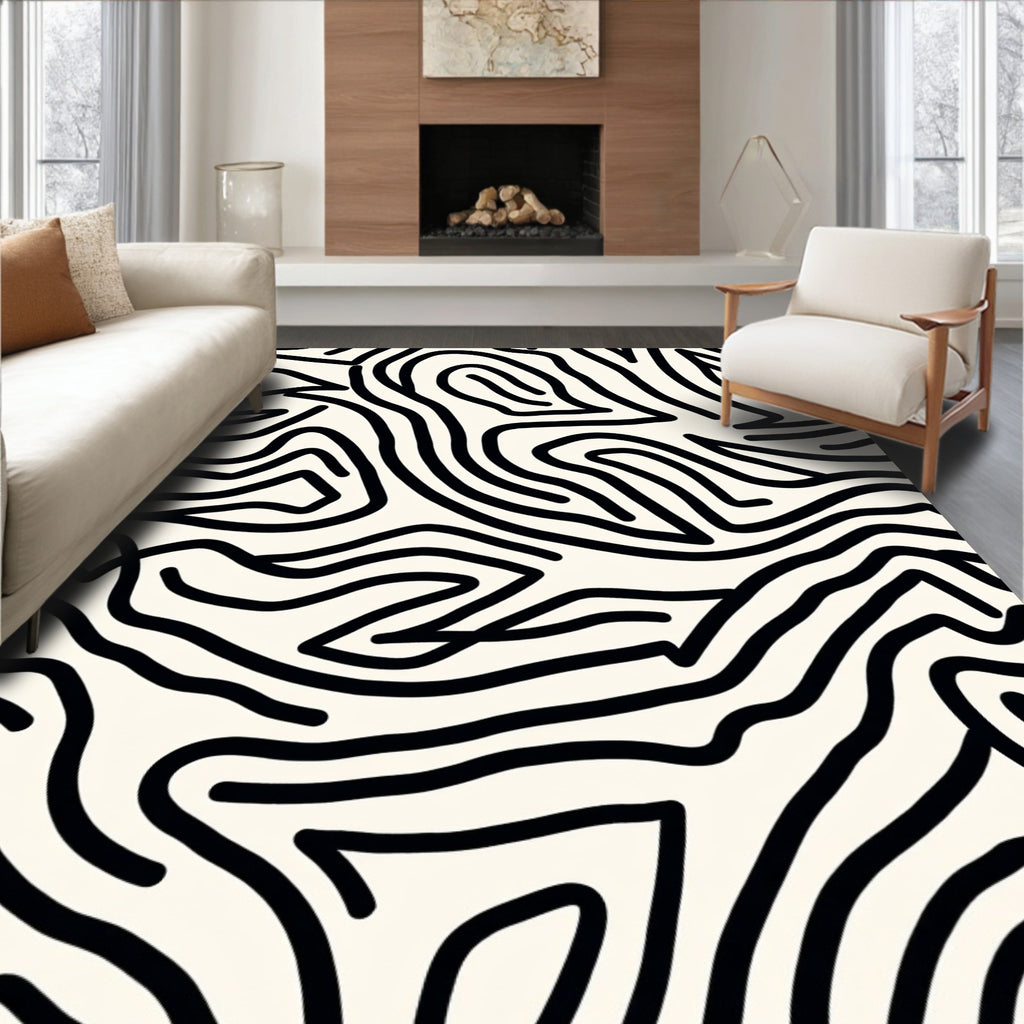 Abstract Black White Contour Design Rug