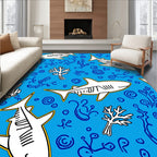 Playful Blue Shark Marine Pattern Rug