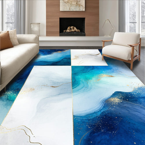 Abstract Blue Gold Swirl Design Rug