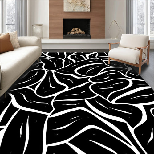 Abstract Organic Black and White Pattern Rug