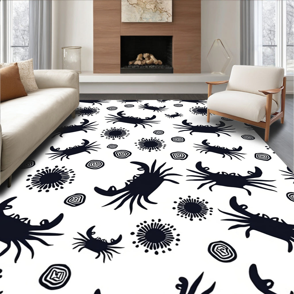 Whimsical Black Crab Pattern Rug