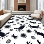 Whimsical Black Crab Pattern Rug