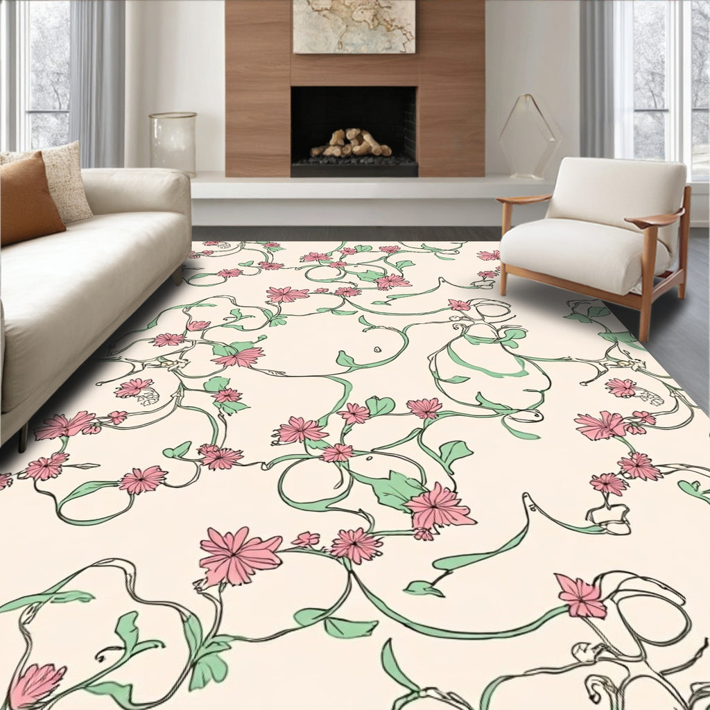 Delicate Floral Vines Pattern Design Rug
