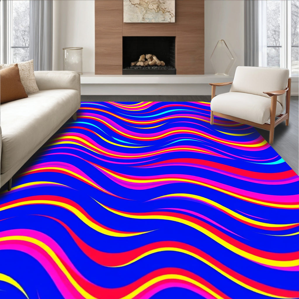 Vibrant Wavy Stripe Pattern Design Rug