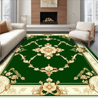 Emerald Green Floral Scroll Pattern Rug