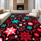 Red Cyan Snowflake Floral Medallion Rug