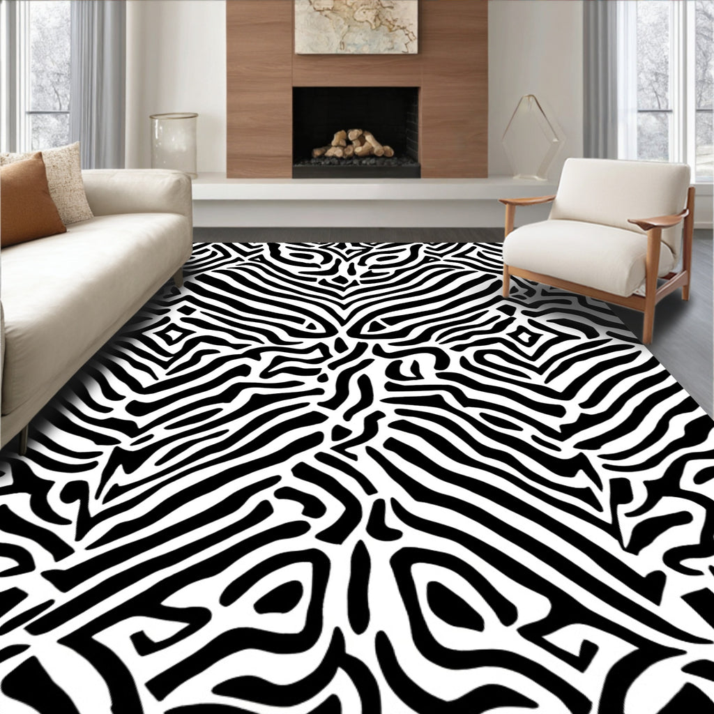 Bold Black White Abstract Pattern Rug