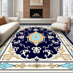 Navy Swirl Floral Symmetry Design Rug