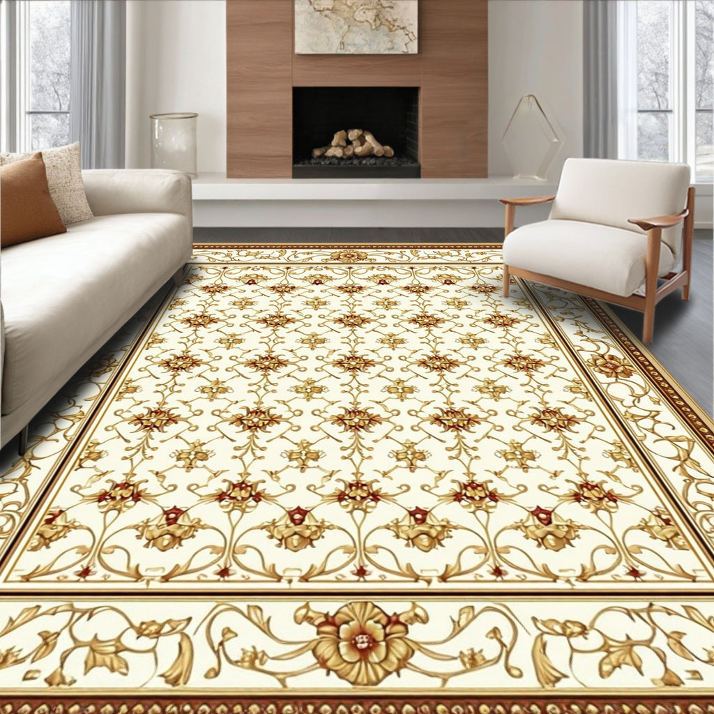 Ornate Floral Scroll Work Design Rug