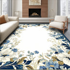 White Blue Floral Botanical Design Rug
