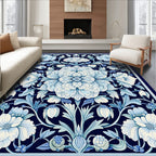 Ornate Blue Floral Art Nouveau Rug