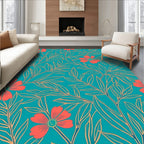 Teal Coral Floral Leaf Pattern Rug