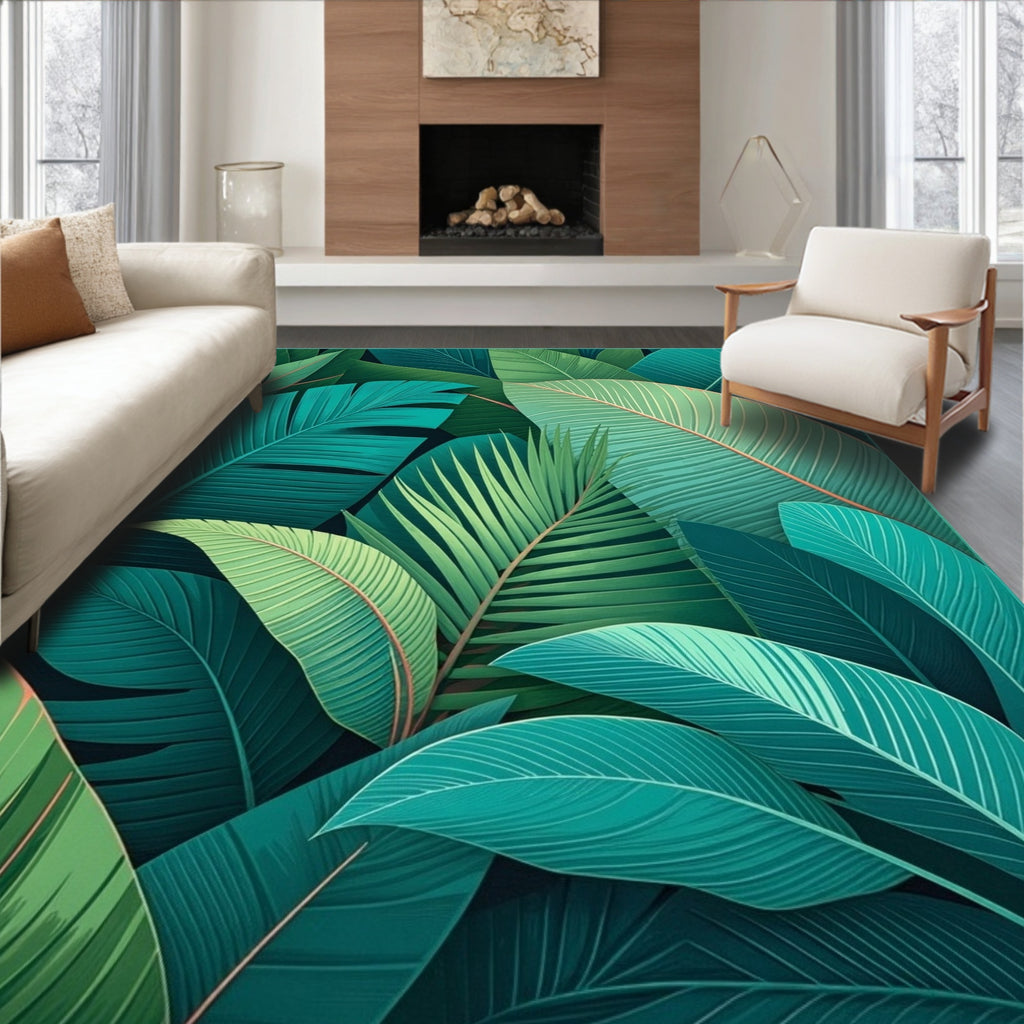 Tropical Leaf Print Statement Area Rug