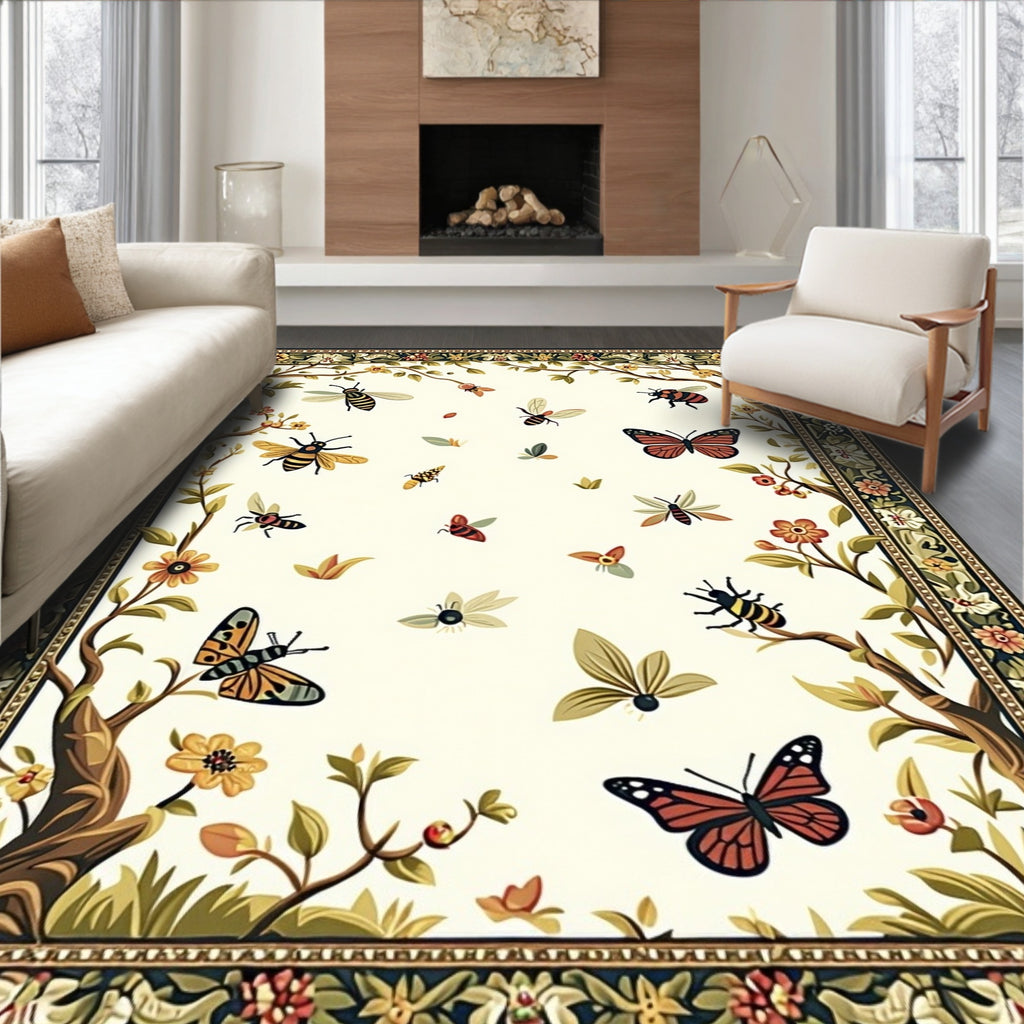 Floral Garden Insect Butterfly Design Rug
