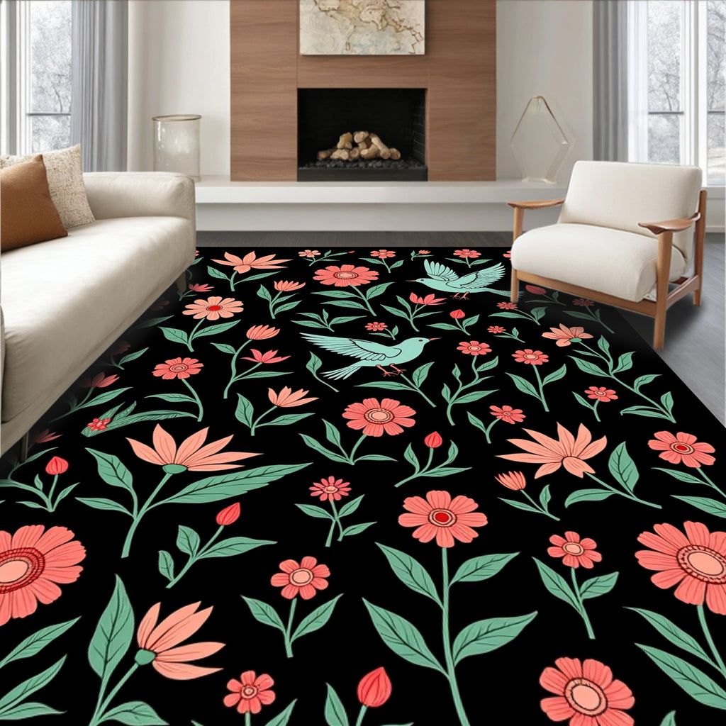 Floral Birdy Garden Pattern Rug