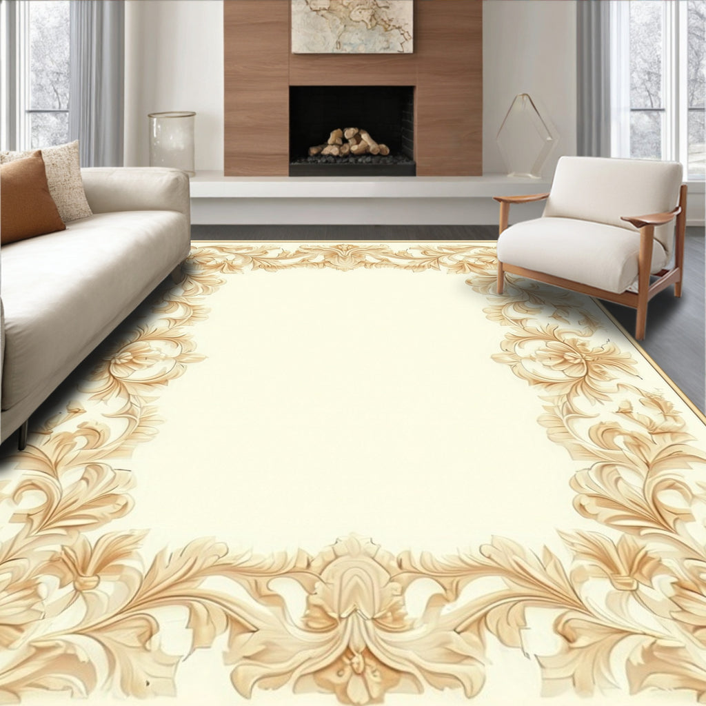Ornate Floral Scroll Border Design Rug