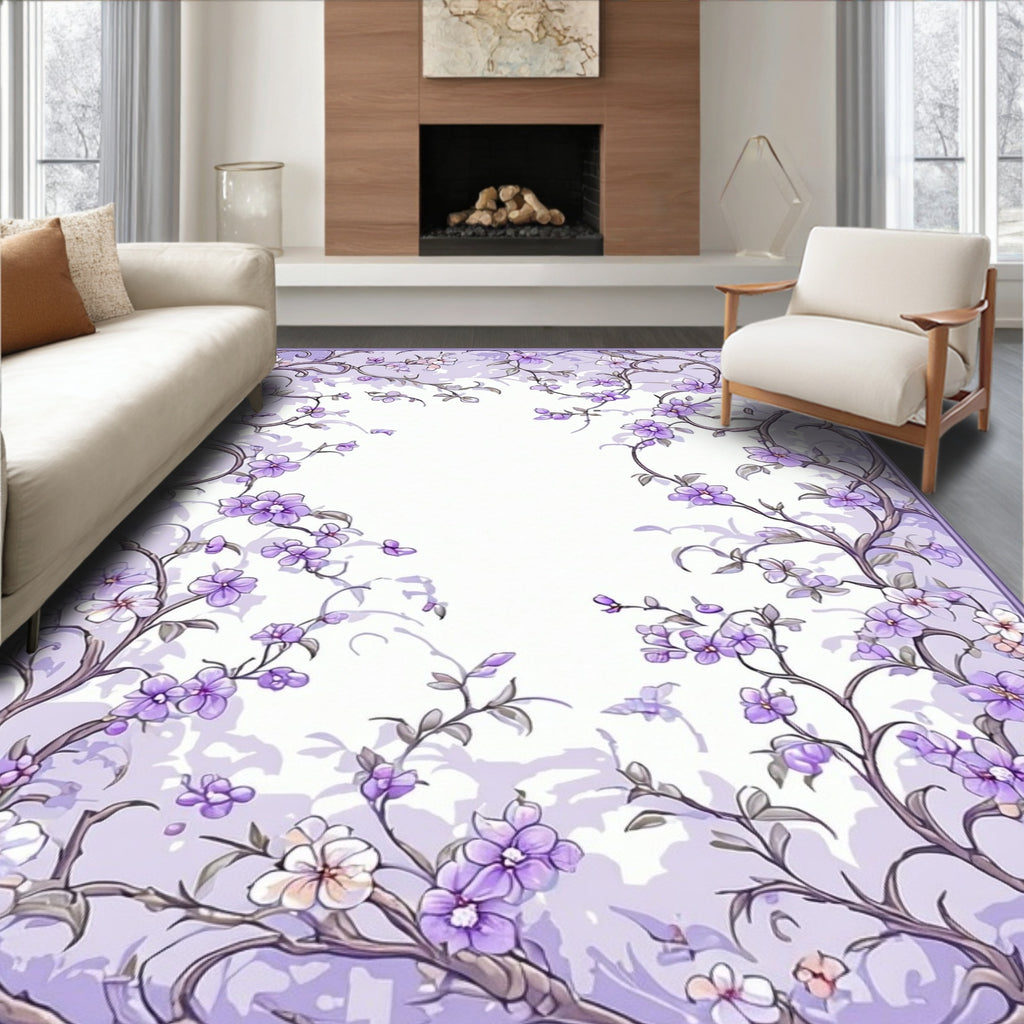 Whimsical Floral Vines Spring Pattern Rug