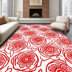 Bold Red Floral Scroll Pattern Rug