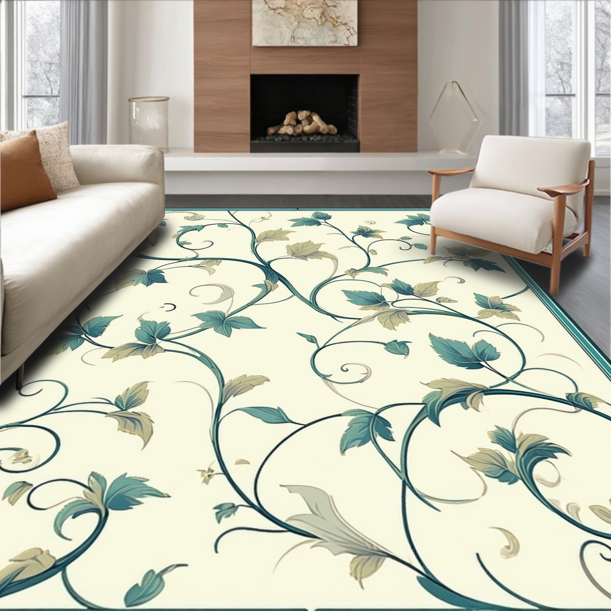 Vintage Floral Vine Scroll Pattern Rug