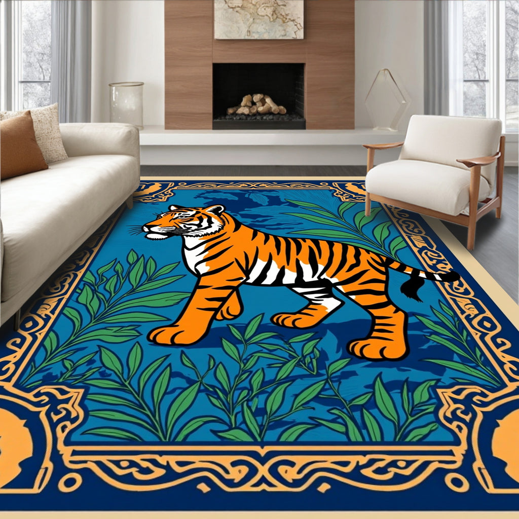 Tiger Jungle Regal Border Design Rug