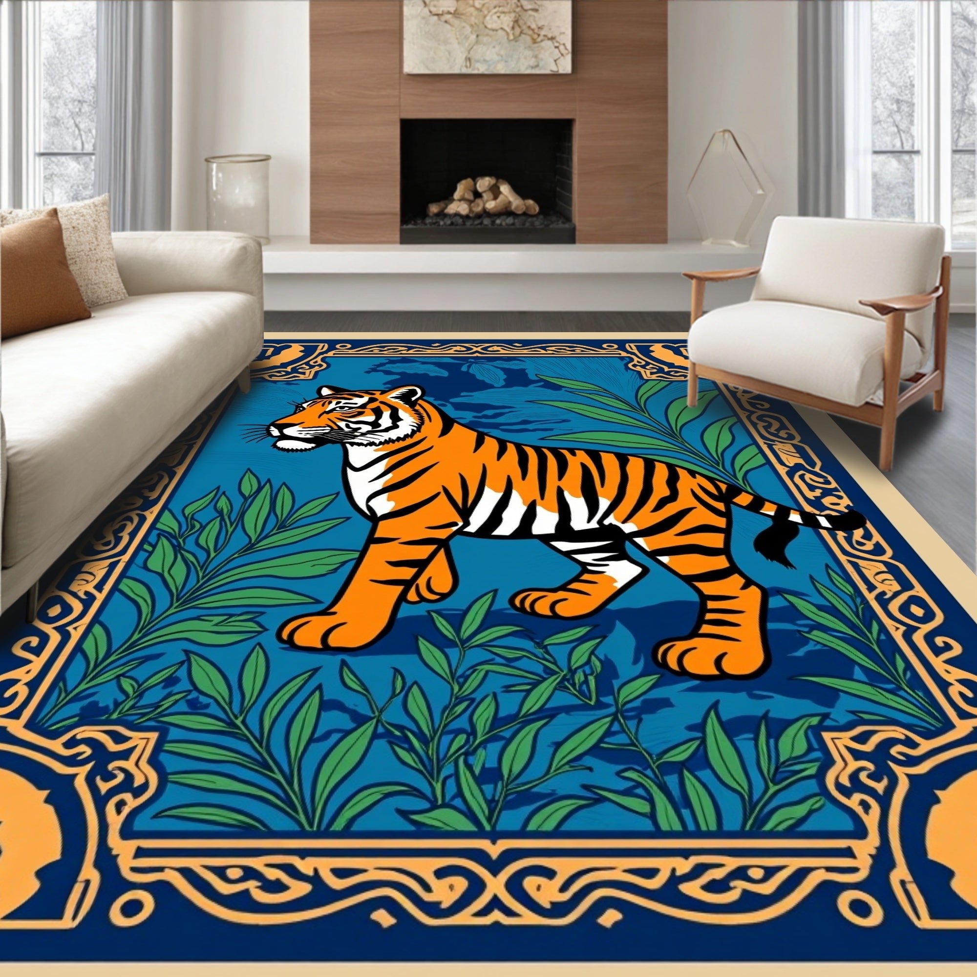 Tiger Jungle Regal Border Design Rug