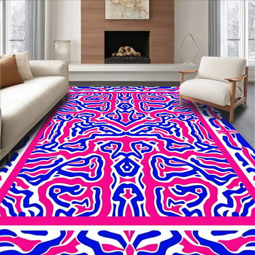 Abstract Blue Pink Stylized Pattern Rug