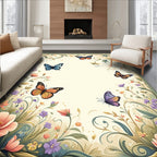 Whimsical Butterfly Floral Meadow Design Rug