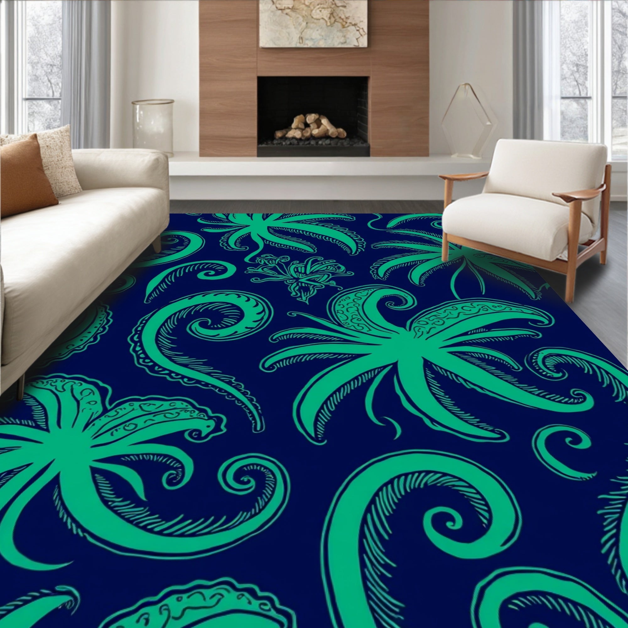 Emerald Green Swirls Paisley Pattern Rug