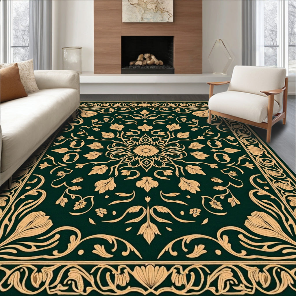 Elegant Leaf and Floral Pattern Rug