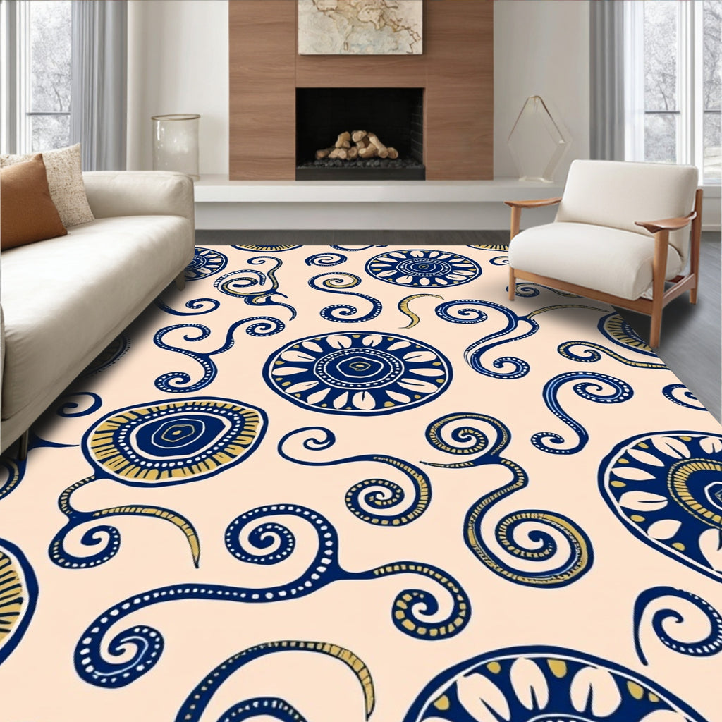 Retro Blue And Yellow Swirls Rug