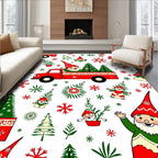 Red Gnome Truck Christmas Trees Snowflakes Rug