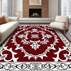 Deep Red Floral Medallion Border Rug