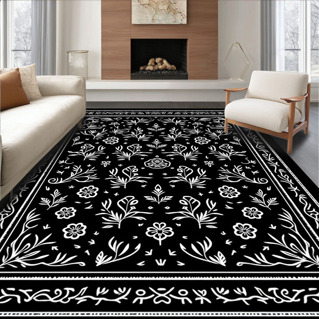 White Outline Botanical Garden Rug